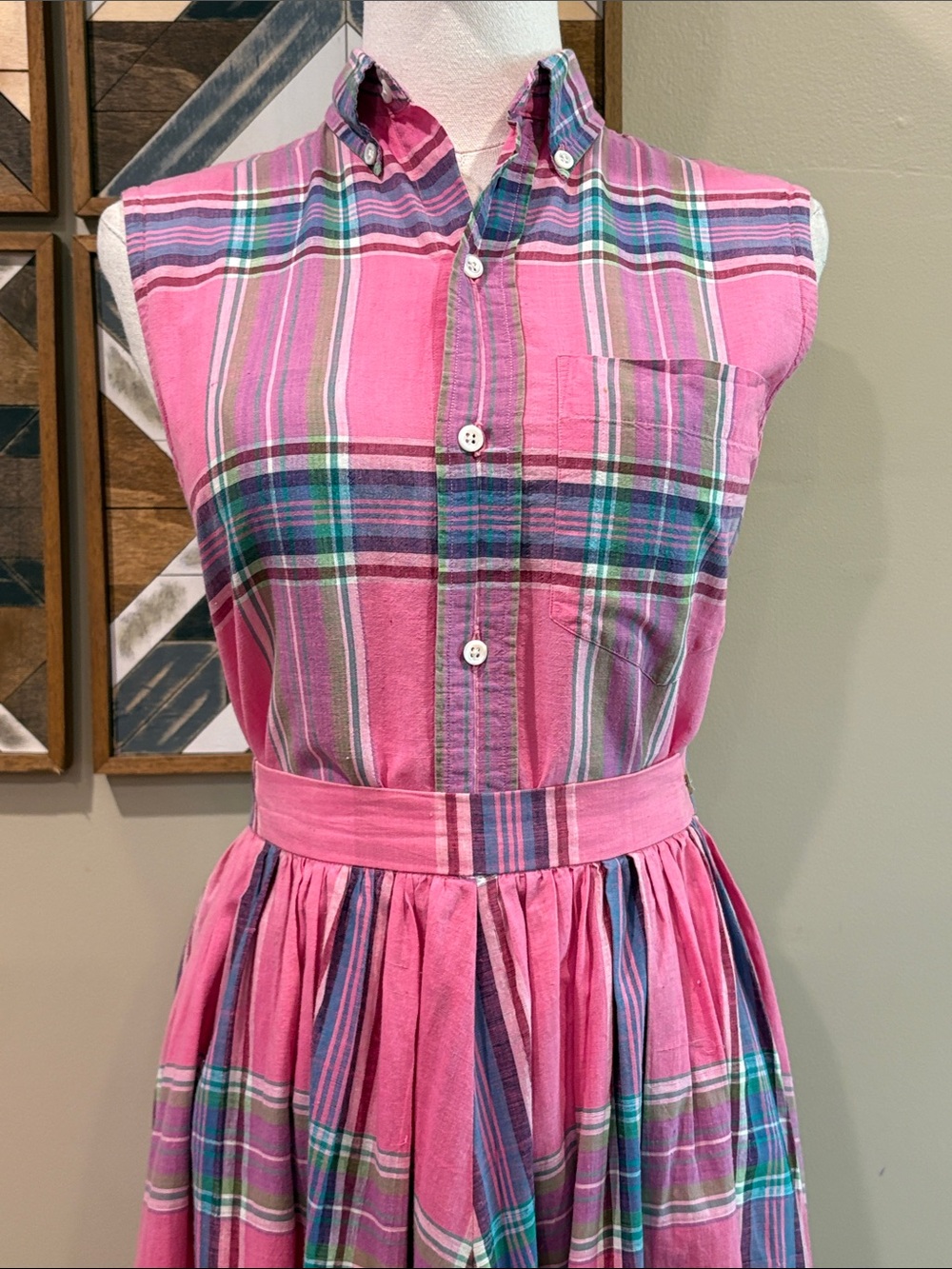Vintage Ralph Lauren Blue Label 80s Pink Plaid Sleeveless Top + Maxi Skirt Set - Picture 2 of 16